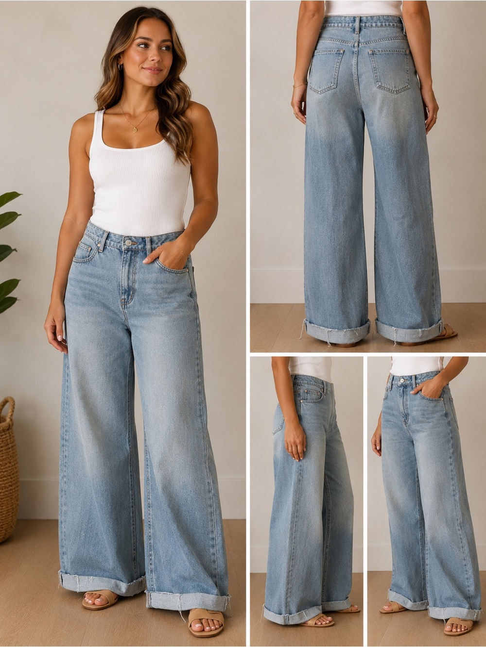 Tgla Wide Leg Cuffed Jeans Size 30 Light Wash High Rise